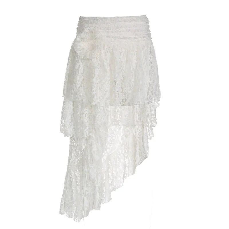 LaPose Fashion - Freya Lace Irregular Skirt - Fairy Skirts, Lace Skirts, Midi Skirt, Mini Skirts, Ruffle Skirts, Skirts, Vintage Skirts, Y2k Cloth