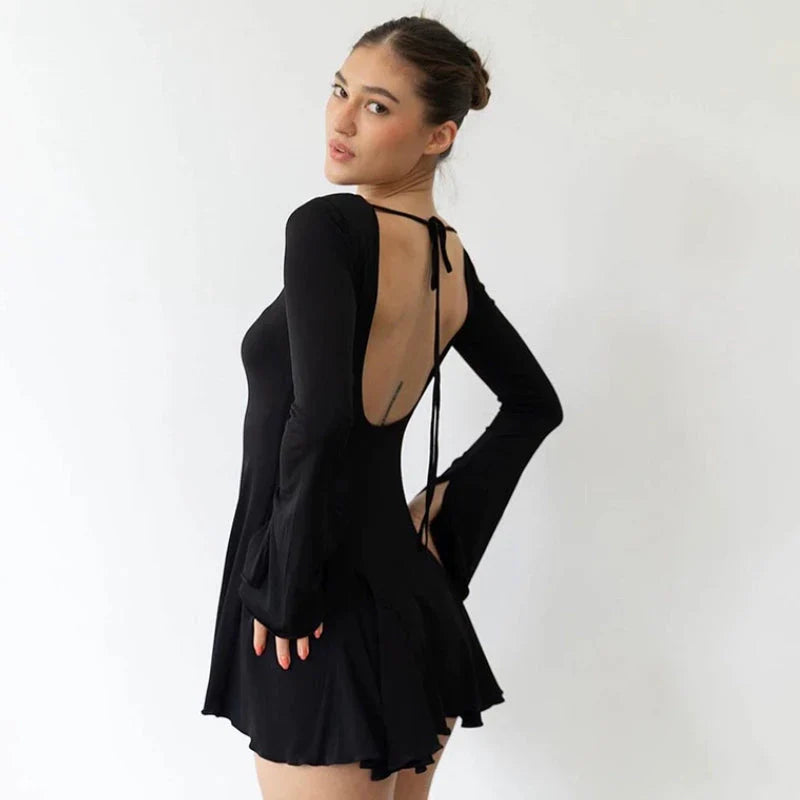 LaPose Fashion - Gwen Long Sleeve Mini Dress - A-Line Dresses, Autumn Dresses, Backless Dresses, Daytime Dresses, Dresses, Elegant Dresses, Fairy D