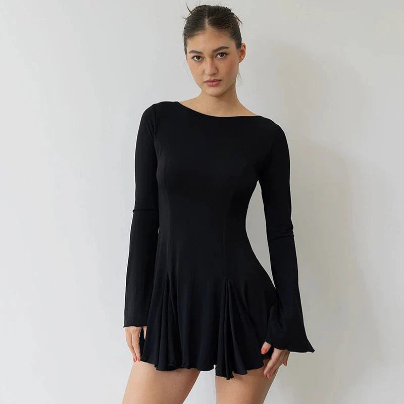 LaPose Fashion - Gwen Long Sleeve Mini Dress - A-Line Dresses, Autumn Dresses, Backless Dresses, Daytime Dresses, Dresses, Elegant Dresses, Fairy D