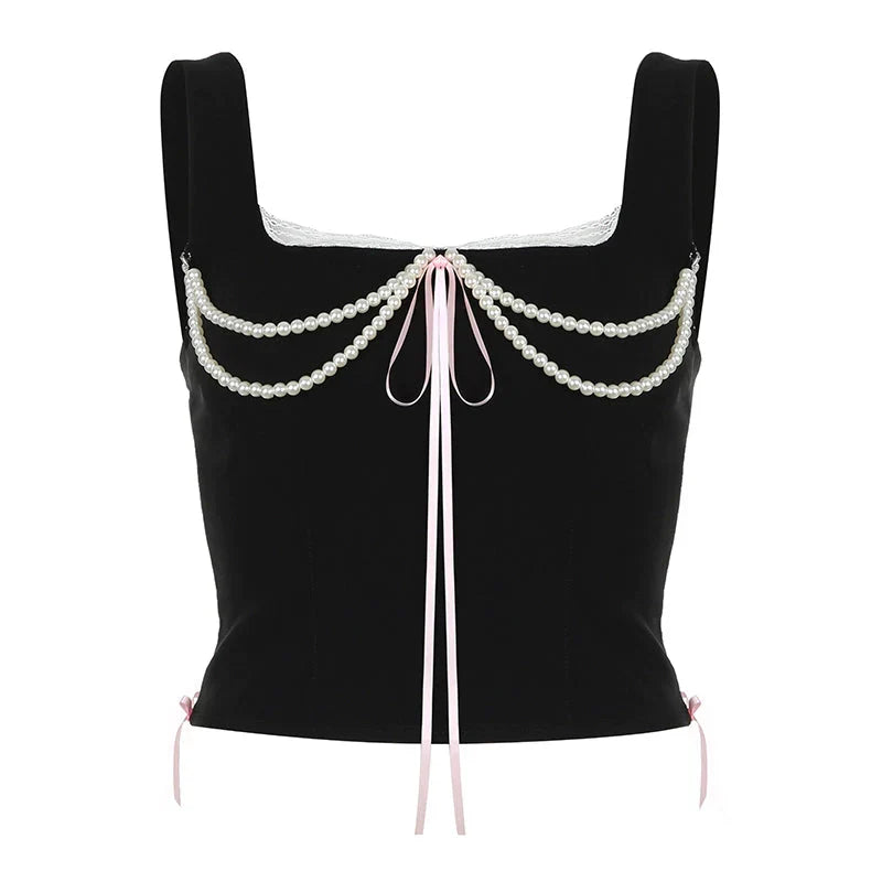 LaPose Fashion - Hira Pearl Embellished Corset Top - Elegant Tops, Fairy Tops, Lace Tops, Romantic Tops, Sexy Tops, Sleeveless Tops, Tops