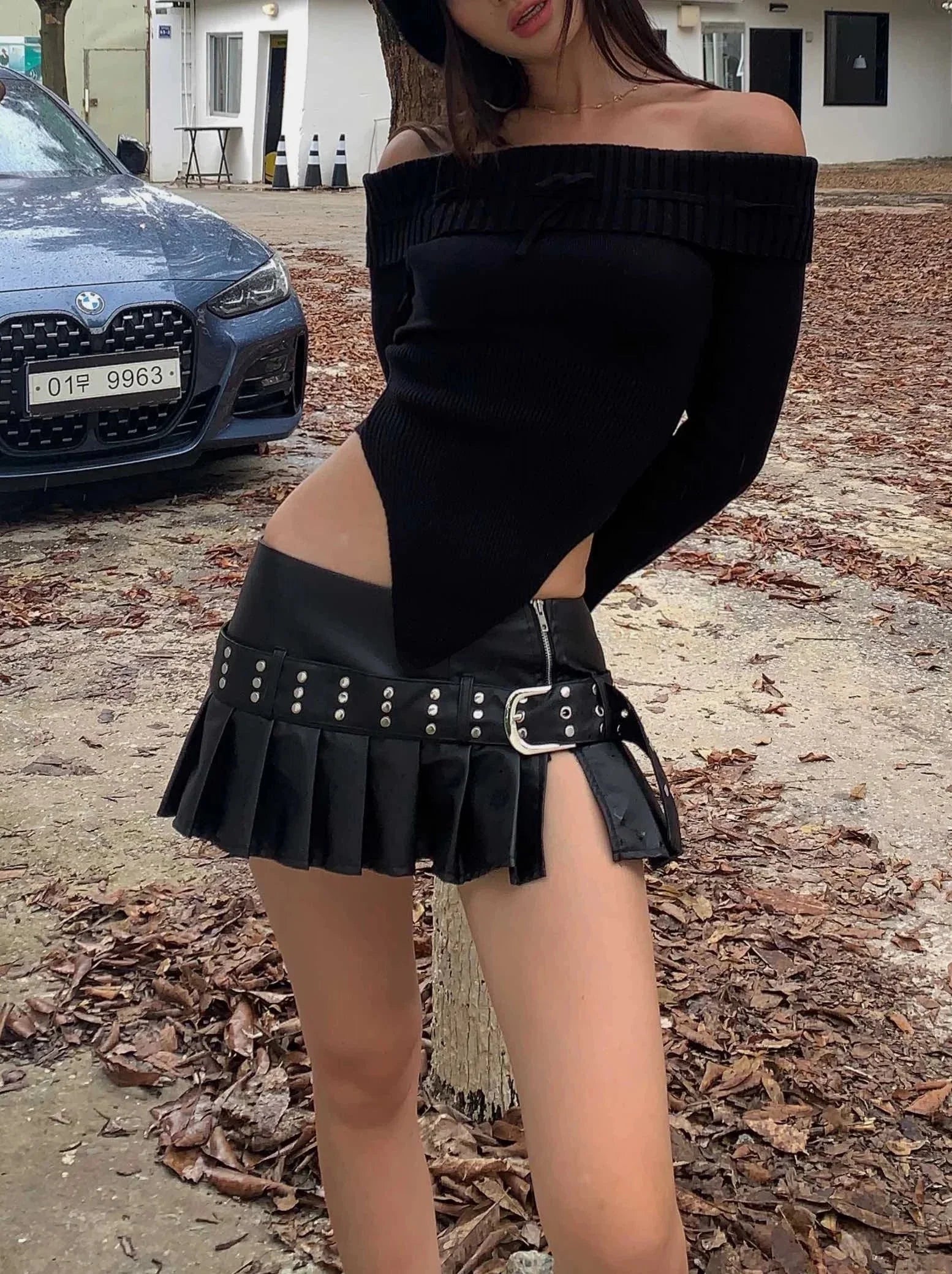 LaPose Fashion - Kasie Leather Super Mini Skirt - Fall-Winter 23, Leather Skirts, Mini Skirts, Pleated Skirt, Skirts