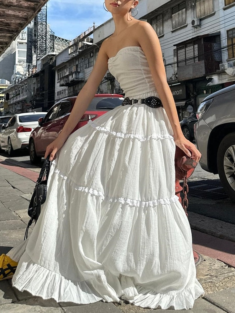 LaPose Fashion - Keiry Ruffle Maxi Skirt Set - A-Line Skirts, Basic Tops, Clean Girl, Crop Tops, Elegant Tops, Fall-Winter 23, Long Skirts, Matchin