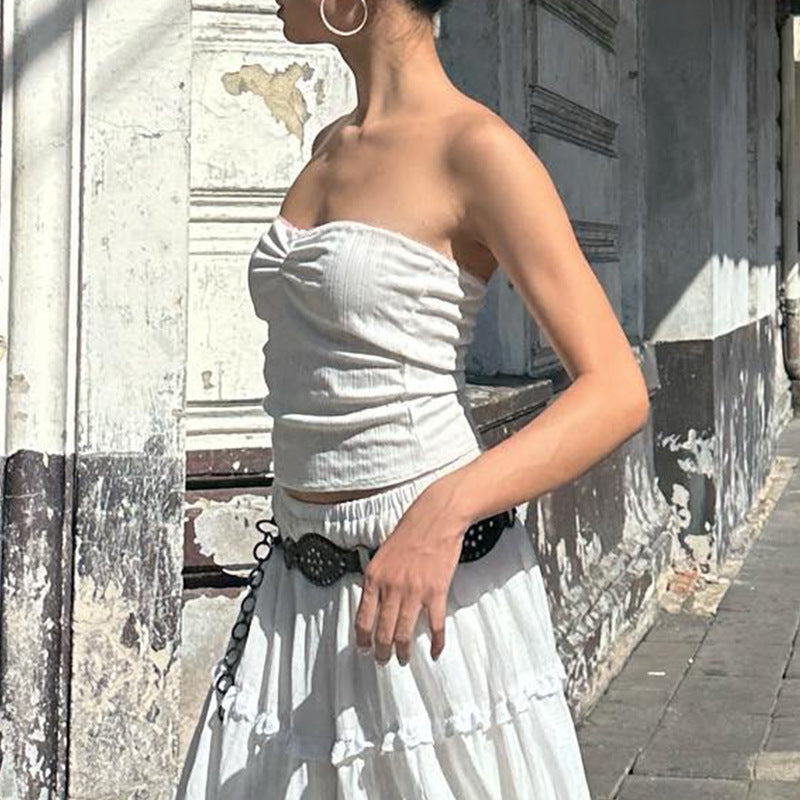 LaPose Fashion - Keiry Ruffle Maxi Skirt Set - A-Line Skirts, Basic Tops, Clean Girl, Crop Tops, Elegant Tops, Fall-Winter 23, Long Skirts, Matchin
