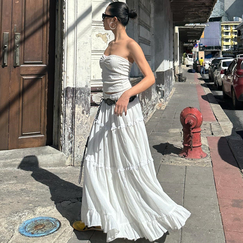 LaPose Fashion - Keiry Ruffle Maxi Skirt Set - A-Line Skirts, Basic Tops, Clean Girl, Crop Tops, Elegant Tops, Fall-Winter 23, Long Skirts, Matchin