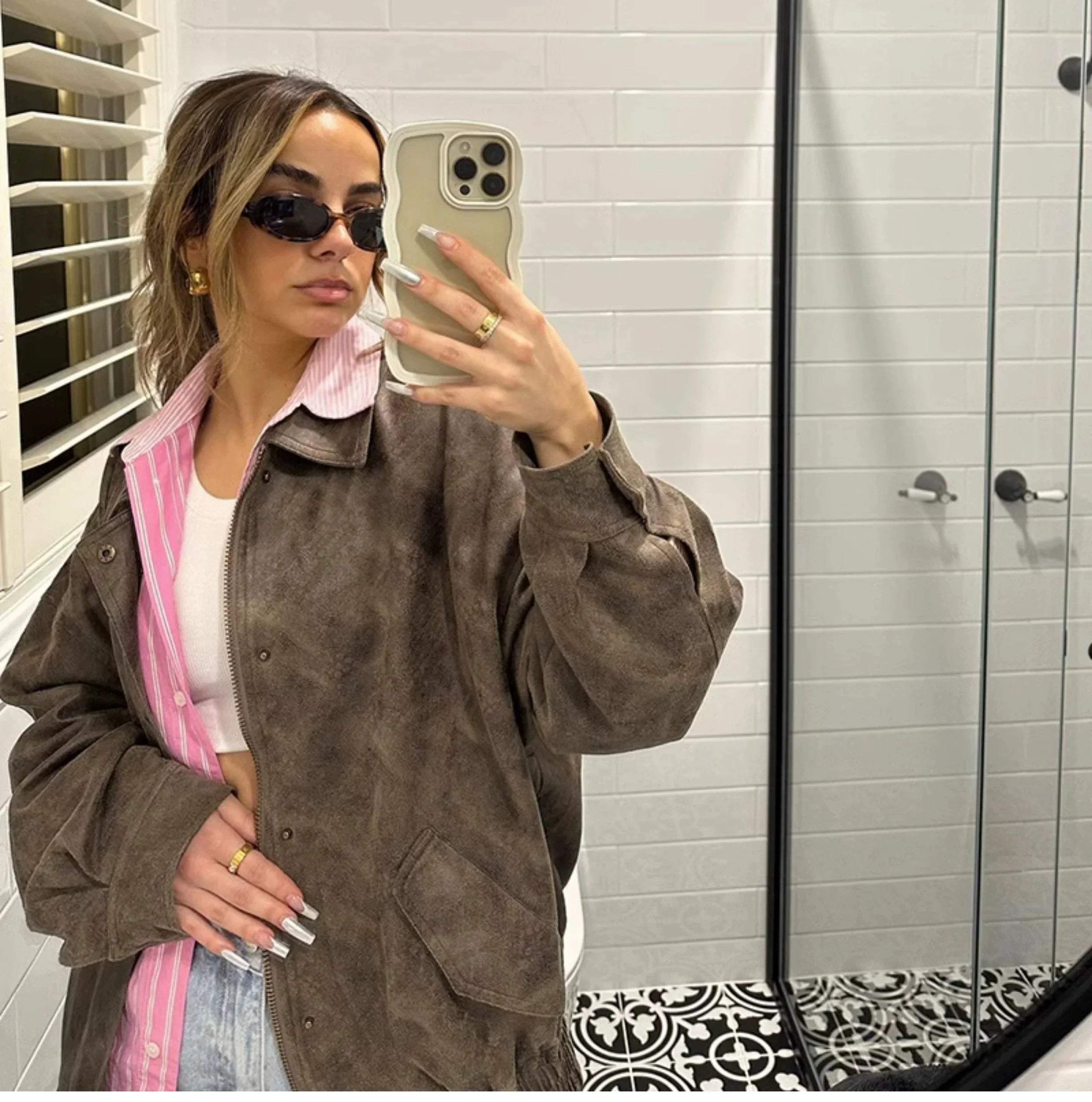 LaPose Fashion - Kiya Vintage Leather Jacket - Coats & Jackets, Fall-Winter 23, Jackets, Leather Jackets, Oversize Jacket, Tops, Winter Edit