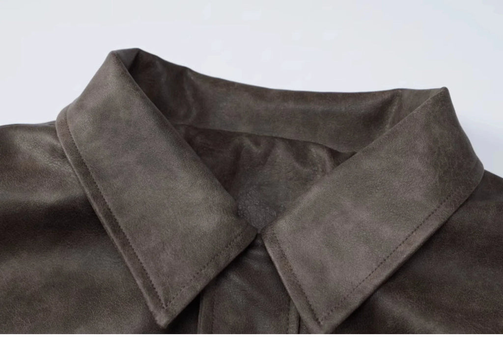 LaPose Fashion - Kiya Vintage Leather Jacket - Coats & Jackets, Fall-Winter 23, Jackets, Leather Jackets, Oversize Jacket, Tops, Winter Edit