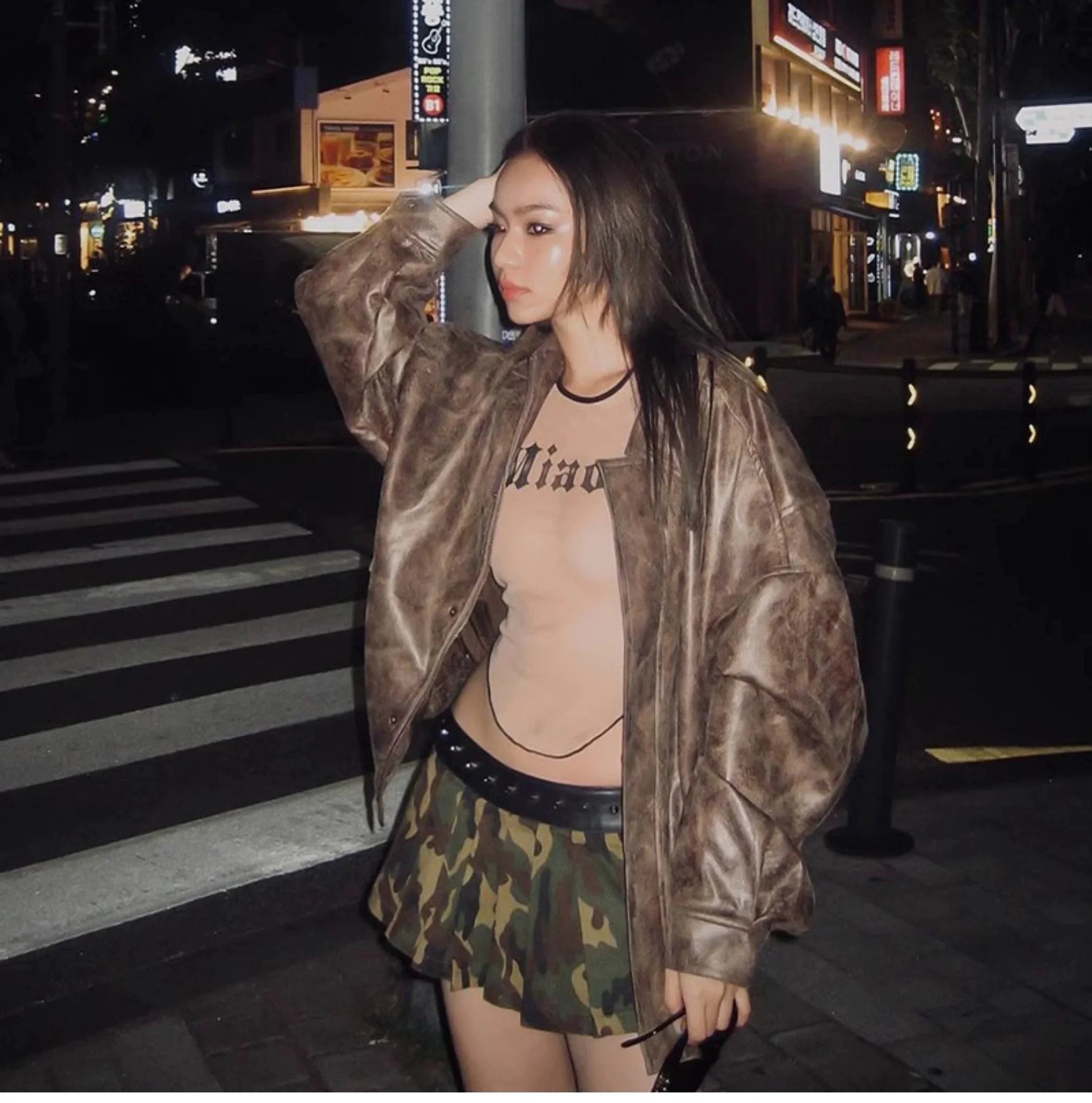 LaPose Fashion - Kiya Vintage Leather Jacket - Coats & Jackets, Fall-Winter 23, Jackets, Leather Jackets, Oversize Jacket, Tops, Winter Edit