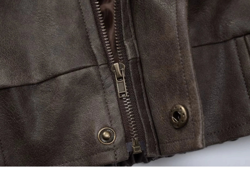 LaPose Fashion - Kiya Vintage Leather Jacket - Coats & Jackets, Fall-Winter 23, Jackets, Leather Jackets, Oversize Jacket, Tops, Winter Edit