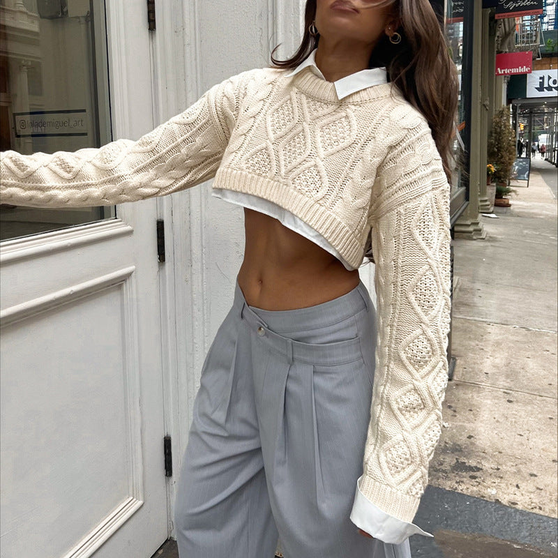 LaPose Fashion - Nevio Knitted Crop Sweater - Autumn Clothes, Basic Tops, Clean Girl, Clothing, Crop Sweaters, Crop Tops, Elegant Tops, Fall Cloth