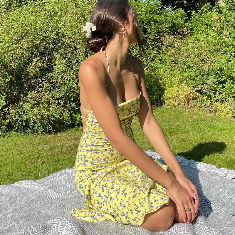 LaPose Fashion - Nidya Floral Backless Midi Dress - ALS, Backless Dresses, Bodycon Dresses, Casual Dresses, Clothing, Daytime Dresses, Dresses, Floral D