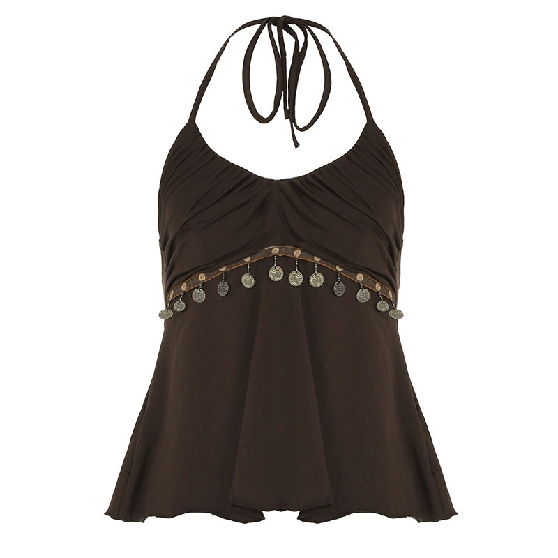 Lumen Metallic Halter Top - Brown [NJAS8OX9]