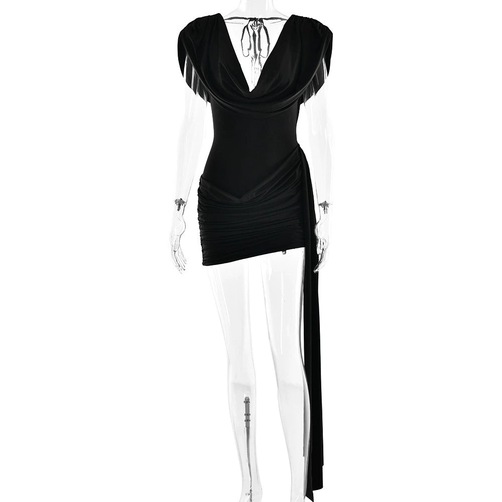 Layan Ruched Chain Mini Dress - Black [CGB2PUUW]