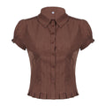 Amaria Brown Puff Sleeve Top - Brown [RUUCL257]