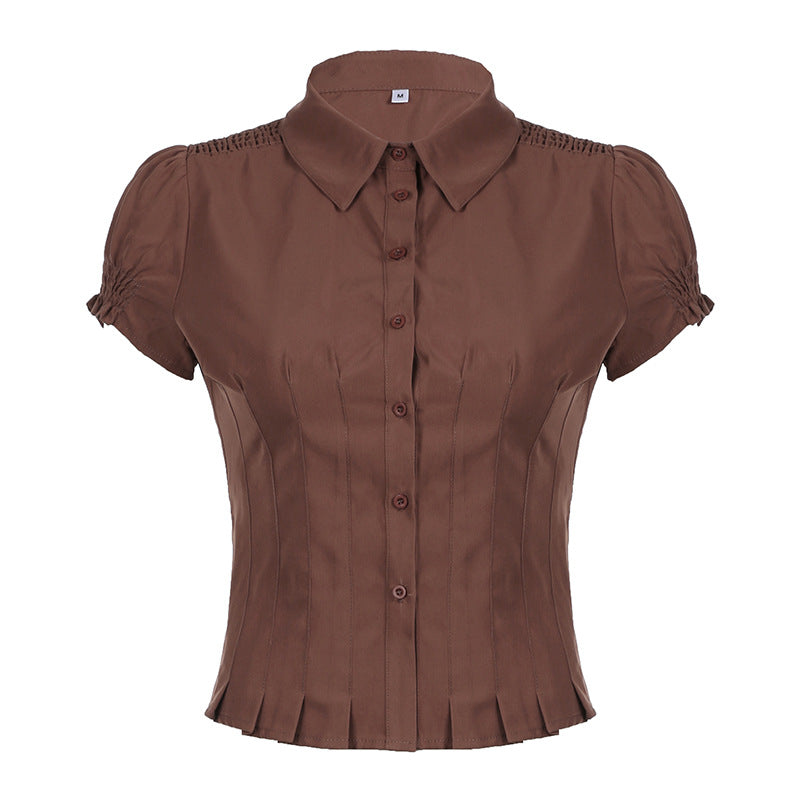 Amaria Brown Puff Sleeve Top - Brown [RUUCL257]