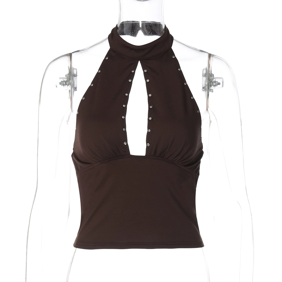 Liliane Studded Halter Top - Coffee [U7IP8MIY]