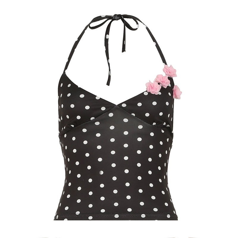 Brithany Floral Polka Halter Top - Black [JT87J80Q]