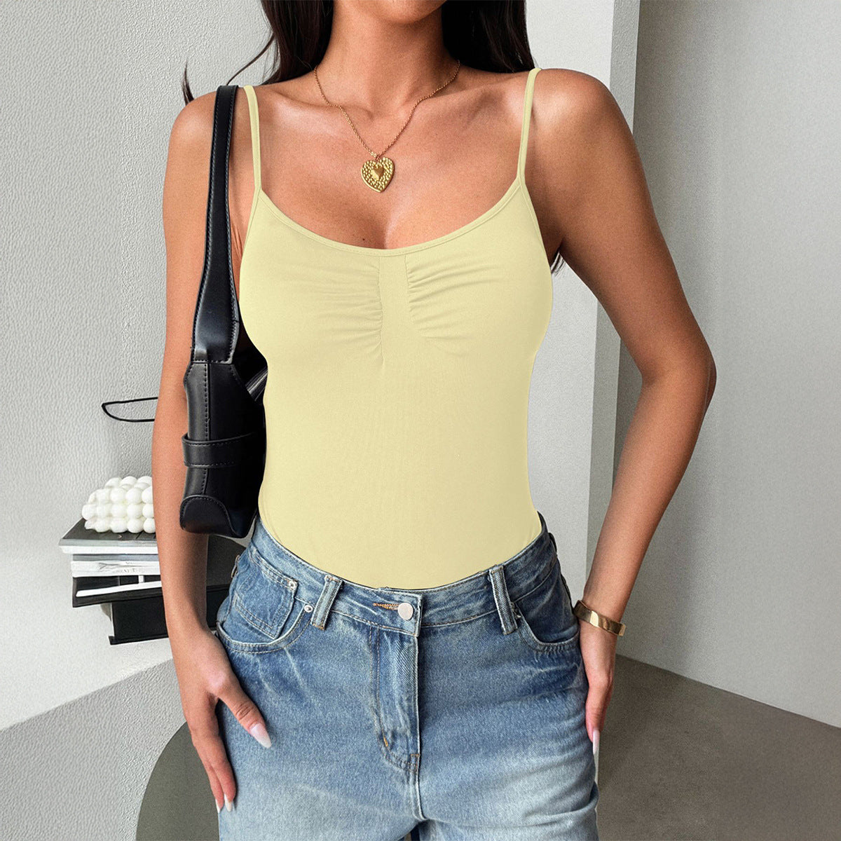 Daelyn Knitted Strappy Romper - Light Yellow [NYUMGUXR]