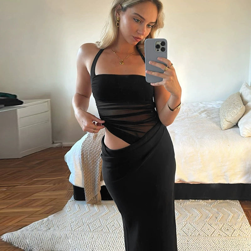Emi Pleated Halter Maxi Dress - Black [3KKA5XF8]