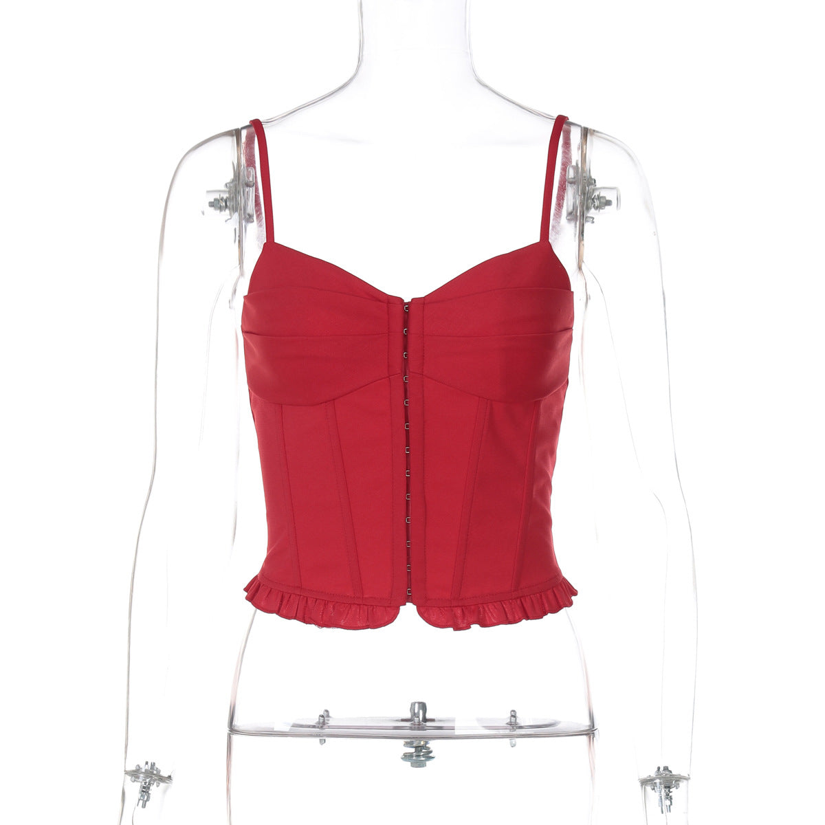 Mahina Strappy Button-Front Crop Top - Red [W4DXJO02]