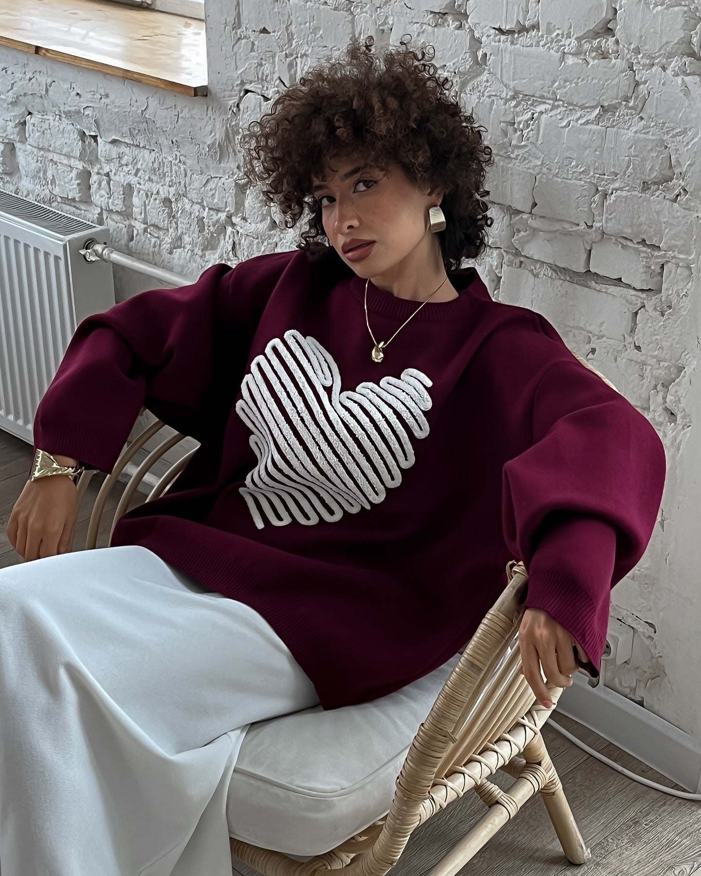 Makenzie Loose Heart Pullover Sweater - Red [1L4X8JQN]