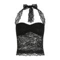 Lace Trim Halter Camisole Top - Black [2FRONDSZ]