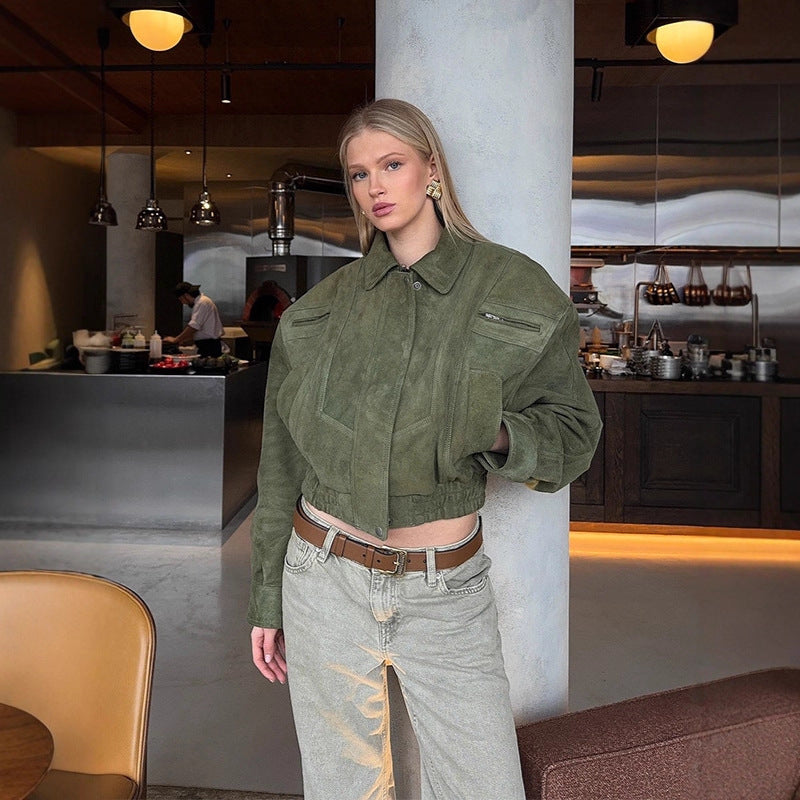 Star Lapel Crop Jacket - Green [1N984XA3]