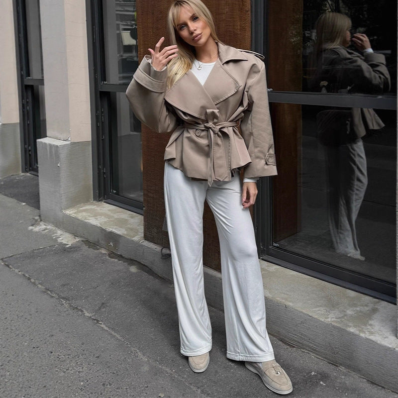 Tommie Cropped Tie-Waist Jacket - Khaki [BQO8R7RF]