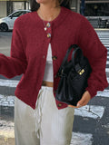 Kristy Button-Front Knit Cardigan - Wine Red [I6AXN43O]