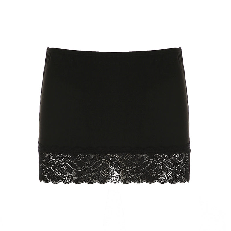 Adalae Bodycon Lace Mini Skirt - Black [2EZPSDQB]