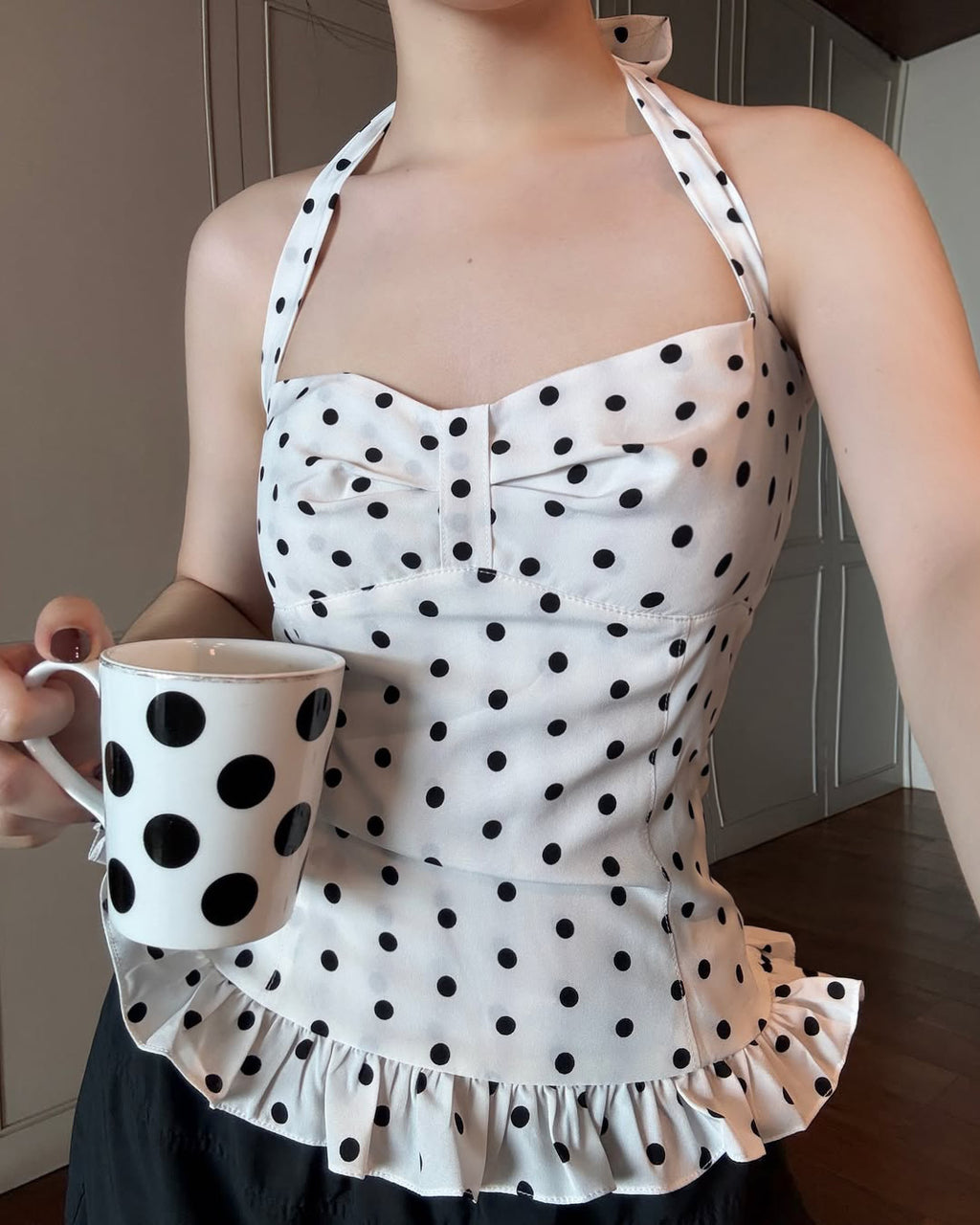Alaura Polka Dot Halter Top - White [N8I7IWR5]