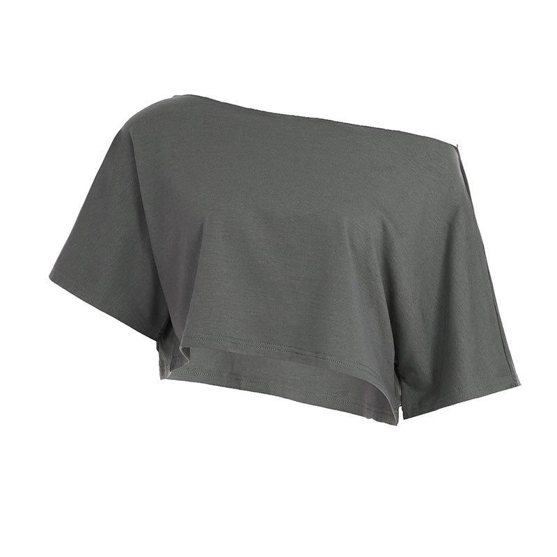 Tasha One Shoulder Crop Top - Grey [A32PYHFW]