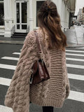 Shrinika Bell Sleeve Knit Sweater - Brown Round Neck Sweater [WW8W1HAL]