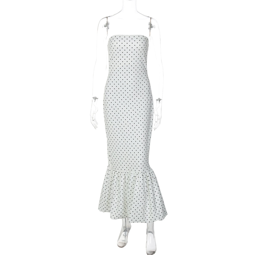 Azaria Polka Dot Strapless Midi Dress - White [BT2NOT3H]