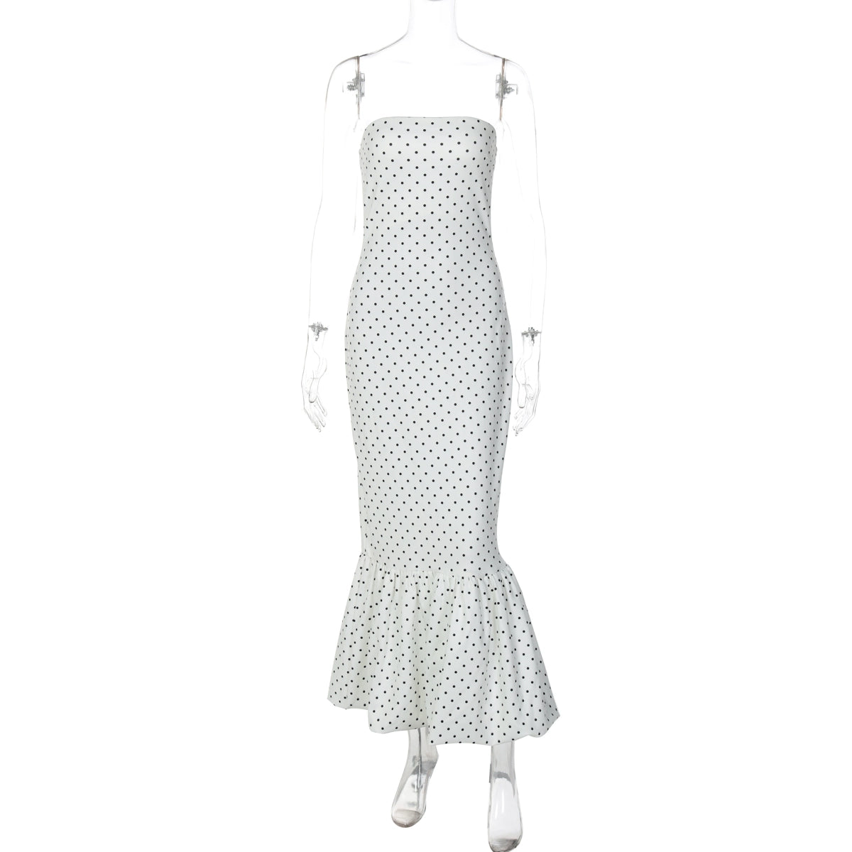 Azaria Polka Dot Strapless Midi Dress - White [BT2NOT3H]