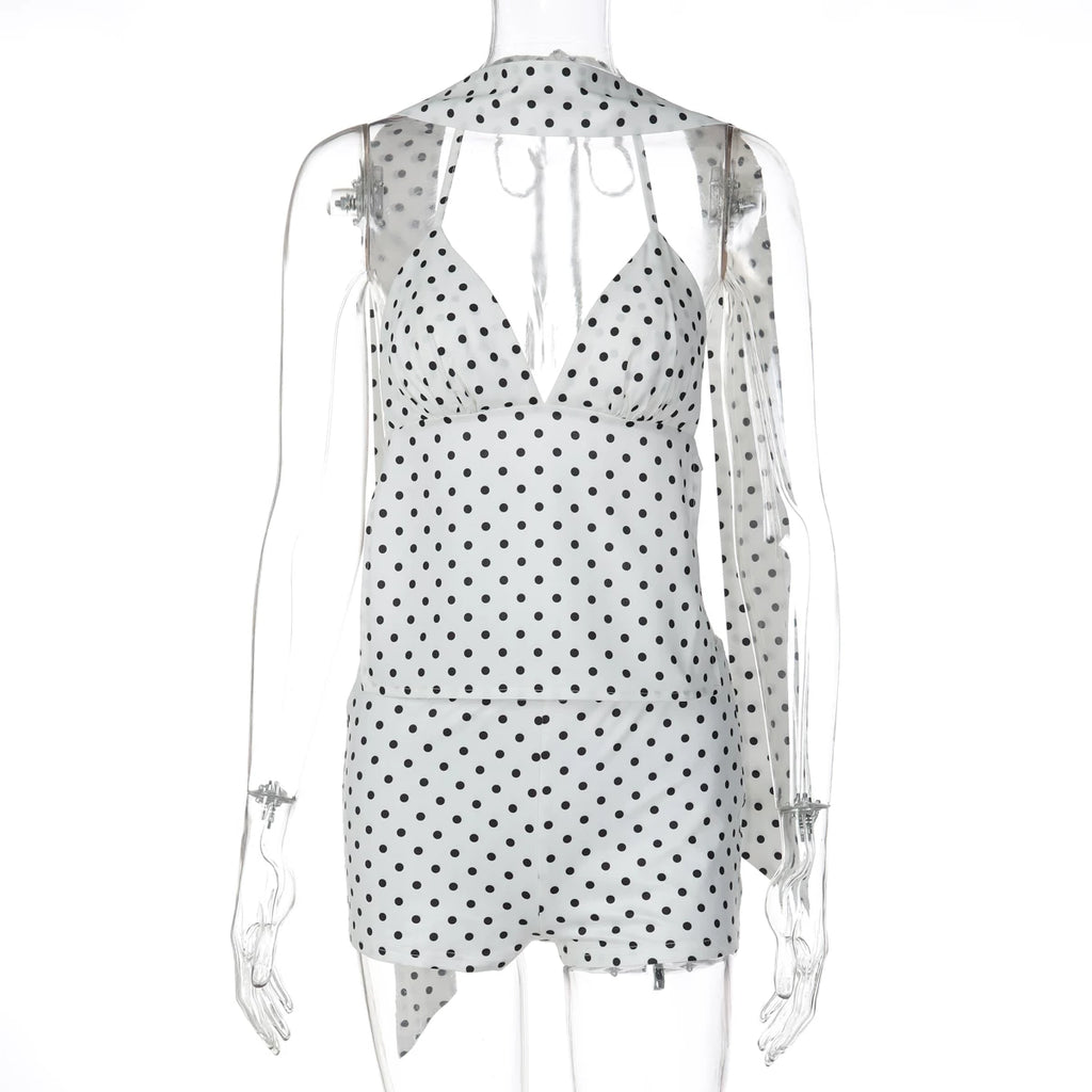 Polka Dot Two-Piece Short Set - White [P7IULD0R]