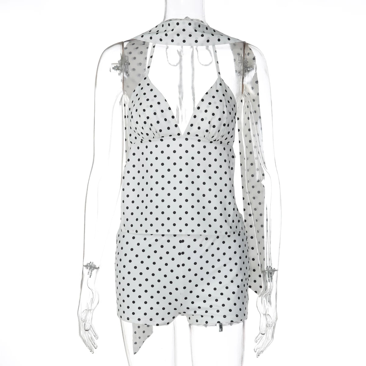 Polka Dot Two-Piece Short Set - White [P7IULD0R]