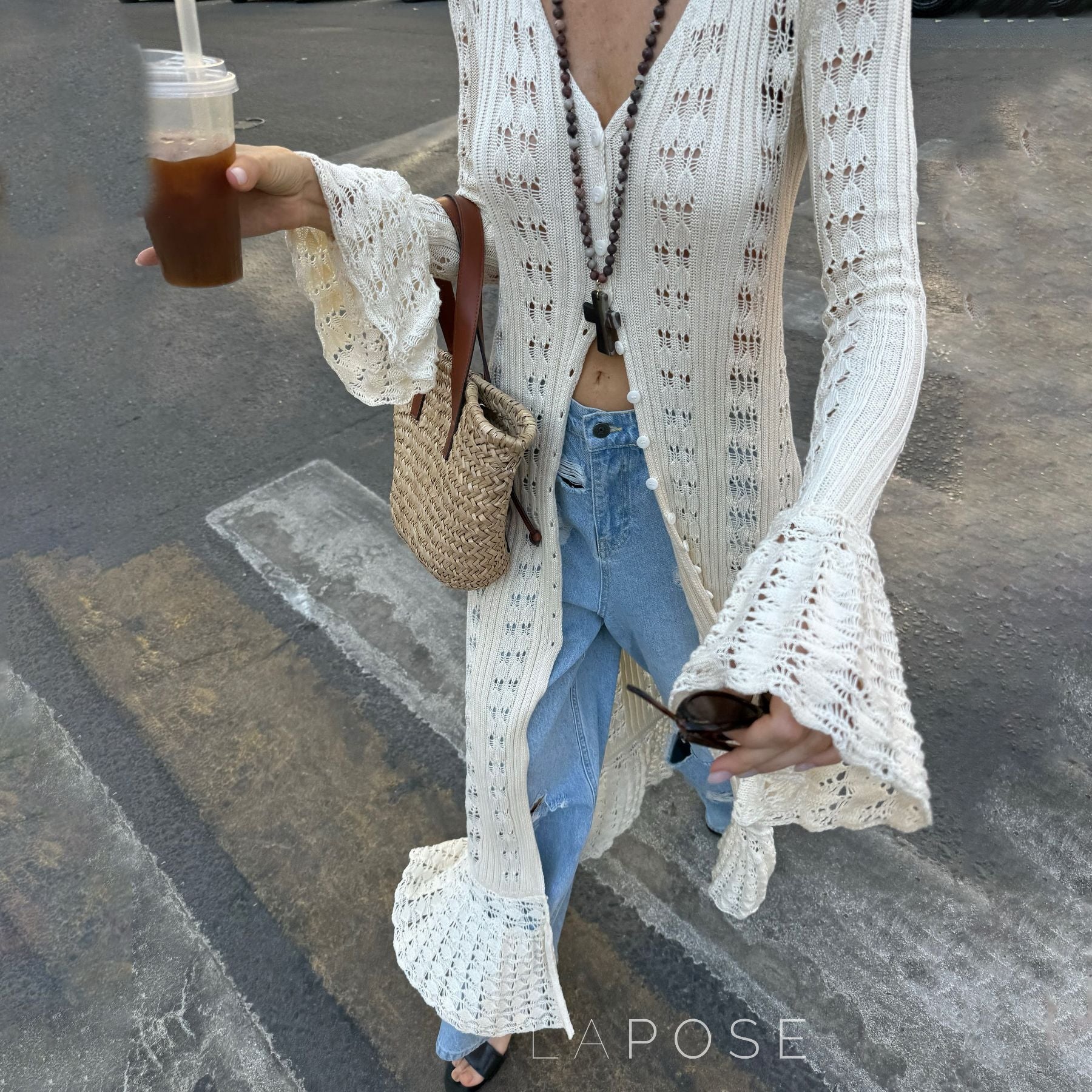Aiden Crochet Long Cardigan