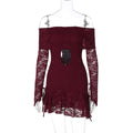 Varnika Off Shoulder Lace Mini Dress - Wine Red [WOR1WU7W]