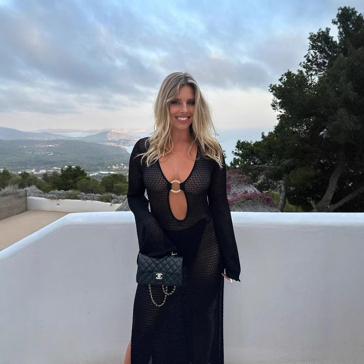 Keyanna Knitted Cutout Maxi Dress - Black [36CUQU52]