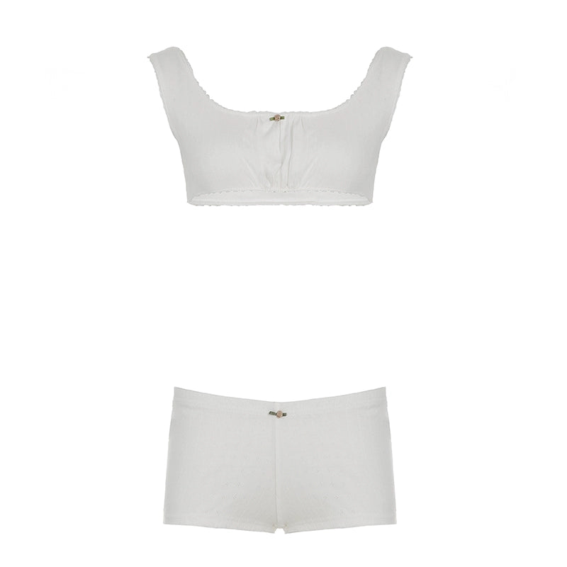 Amilya Ribbed Knit Short Set - White