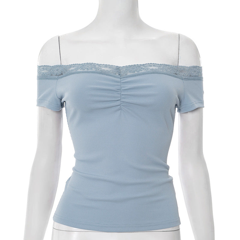 Augusta Lace Bardot Crop Top - Blue [CA23JFDU]