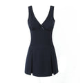 Kaliah Deep V-Neck Bow Mini Dress - Navy Blue [1S85VKY7]
