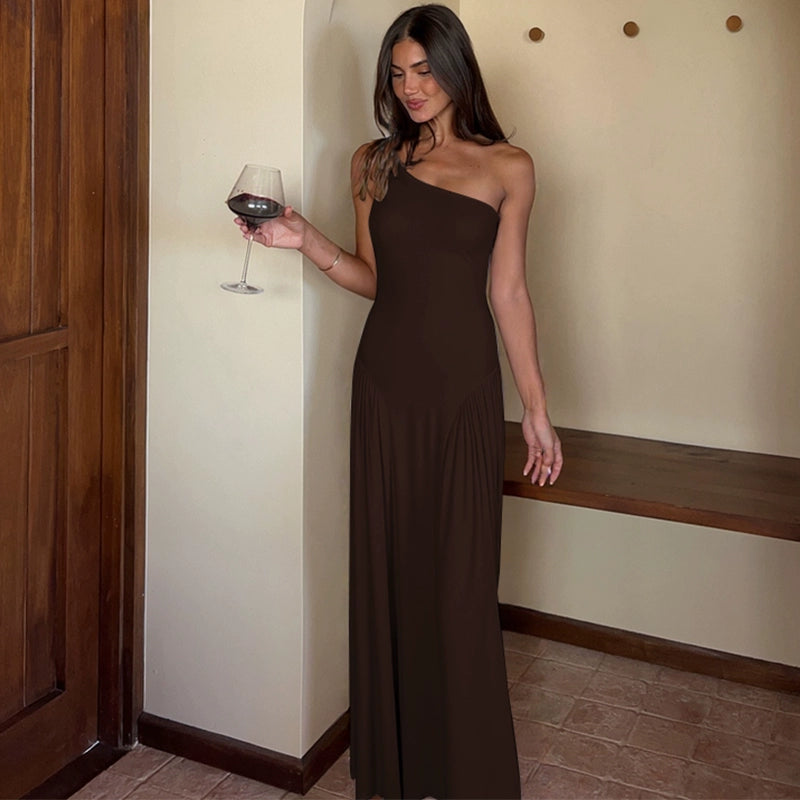 Kamoni One-Shoulder Ruched Maxi Dress - Brown [14VWQJAP]