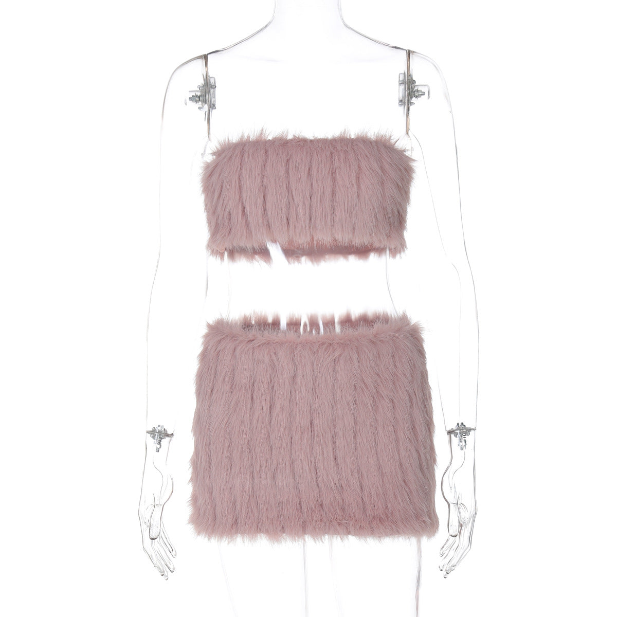 Skylah Furry Strapless Mini Skirt Set - Pink [7PQ4NAOA]