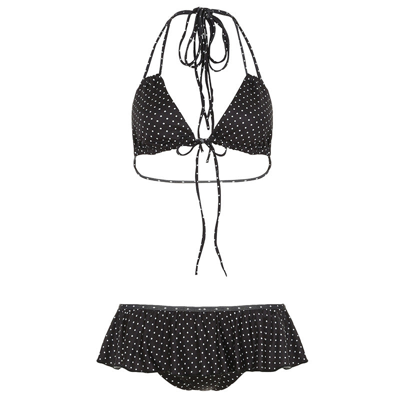 Polka Dot Ruffle Two-Piece Bikini - Black & White [84HZTZXD]