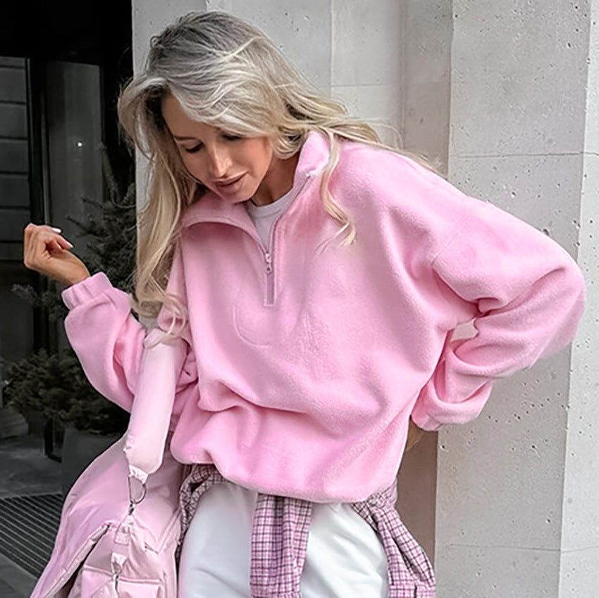 Talya Long Sleeve Polo Sweatshirt - Pink [73GD0TDW]