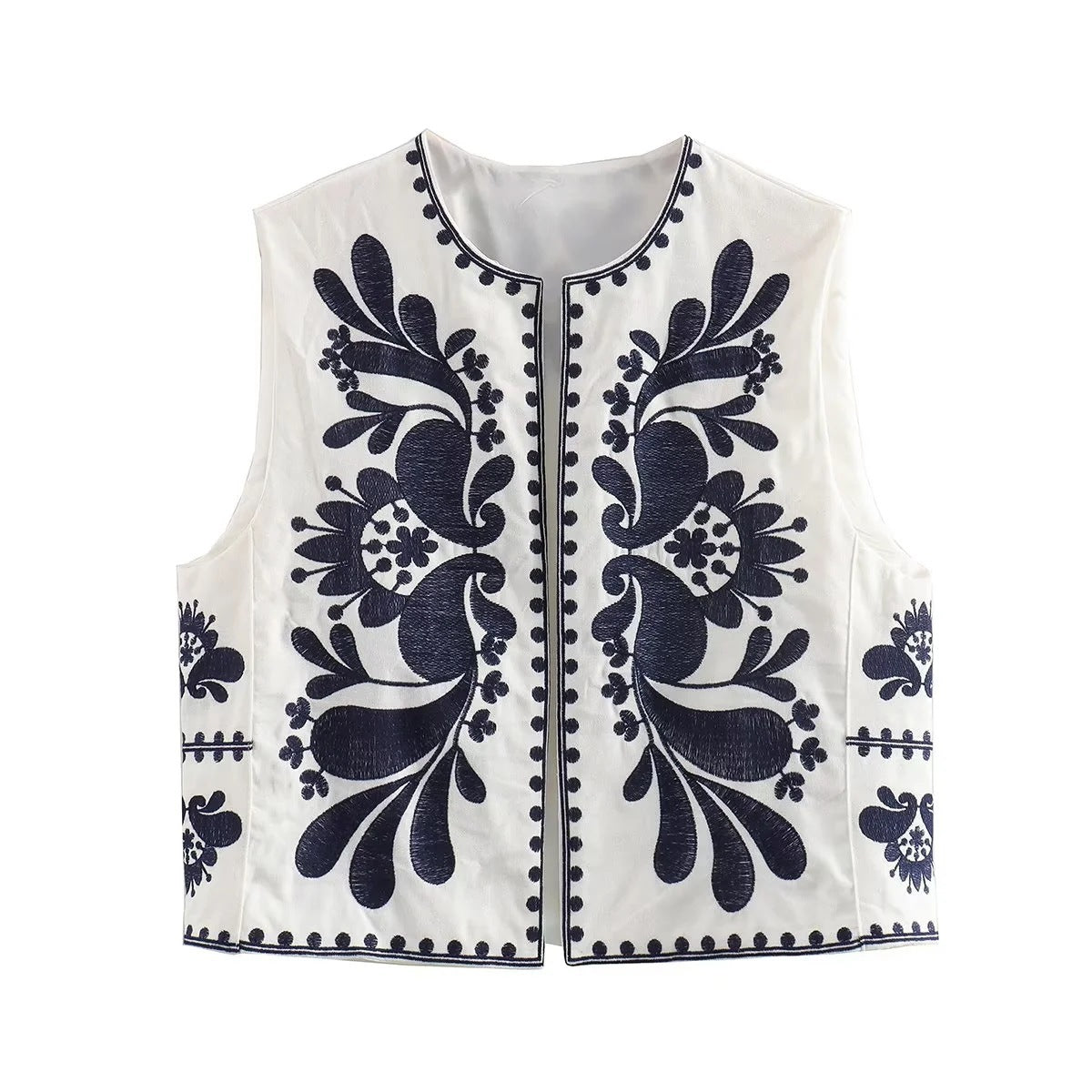 Yaneth Embroidered Crop Vest - Black [UPS6AKNR]