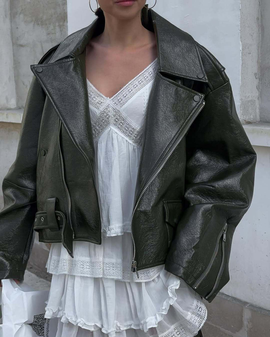 Kamia Green Faux Leather Biker Jacket - Green [EKLH5MJJ]