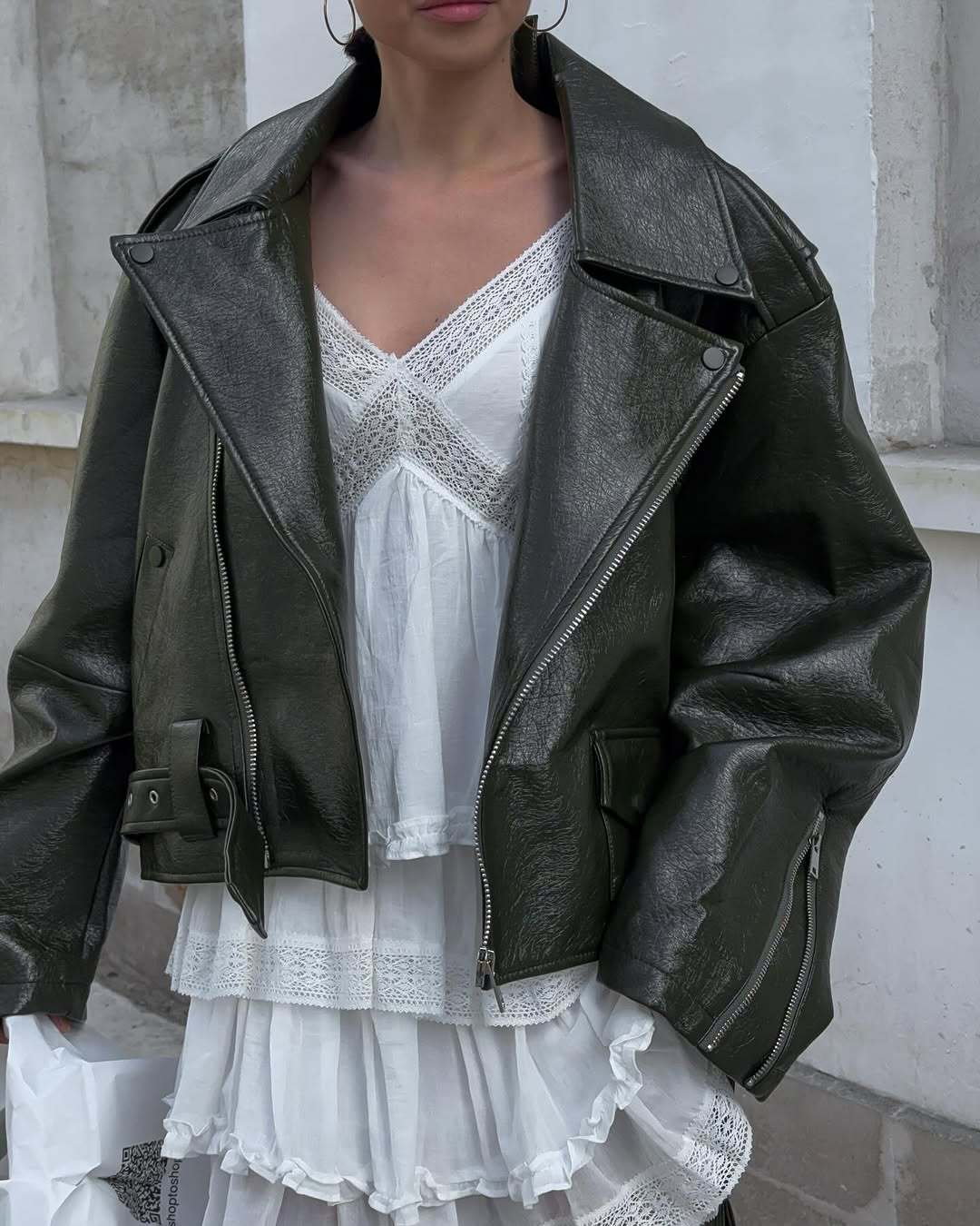 Kamia Green Faux Leather Biker Jacket - Green [EKLH5MJJ]