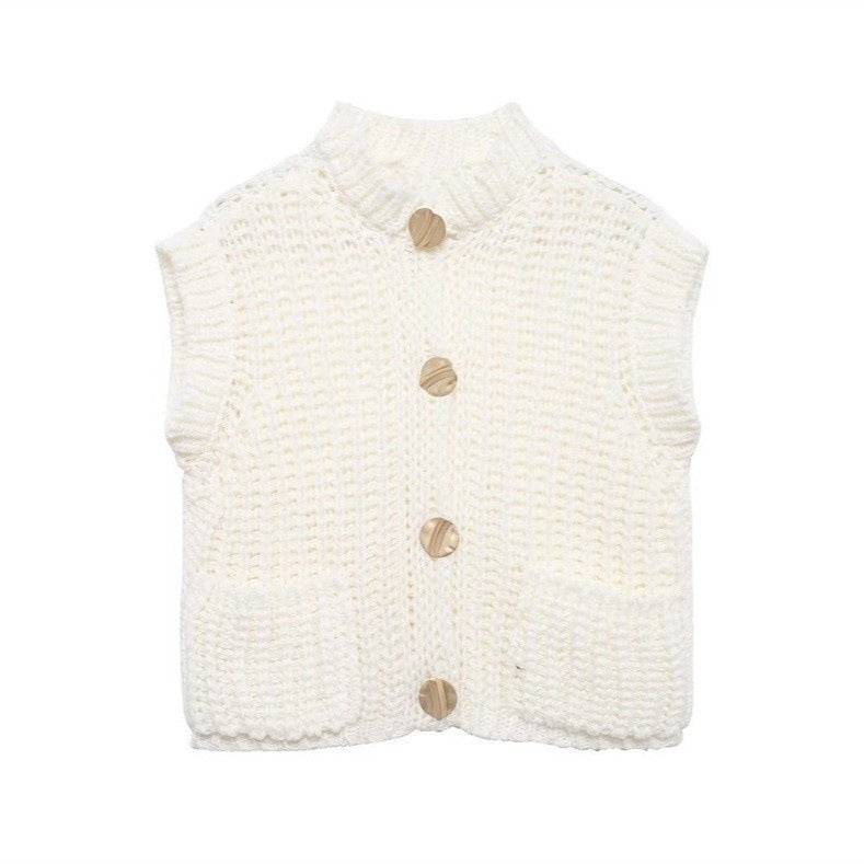 Maggie Button-Up Knit Vest - White [ZNT5K8ER]